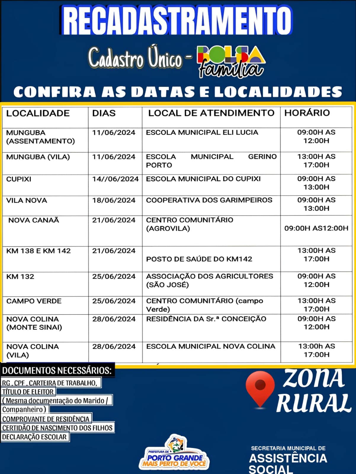 RECADASTRAMENTO DO CADASTRO ÚNICO - BOLSA FAMÍLIA